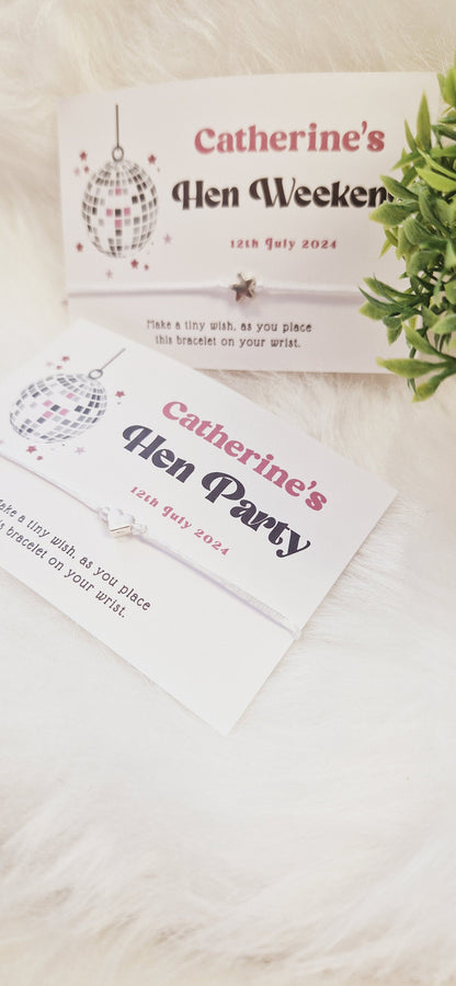 Retro Glitterball  I Hen Party I  Bride to Be I  Wish Bracelets - Personalised I Goodie Bag Filler Hen Weekend, Hen Do, Girls Weekend - CA2