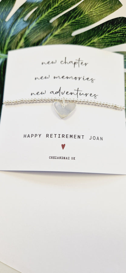 Retirement Bracelet, Personalised  | Good Luck  I New Chapter I New Memories I New Adventures | Silver Plated Charm Bracelet  RT100