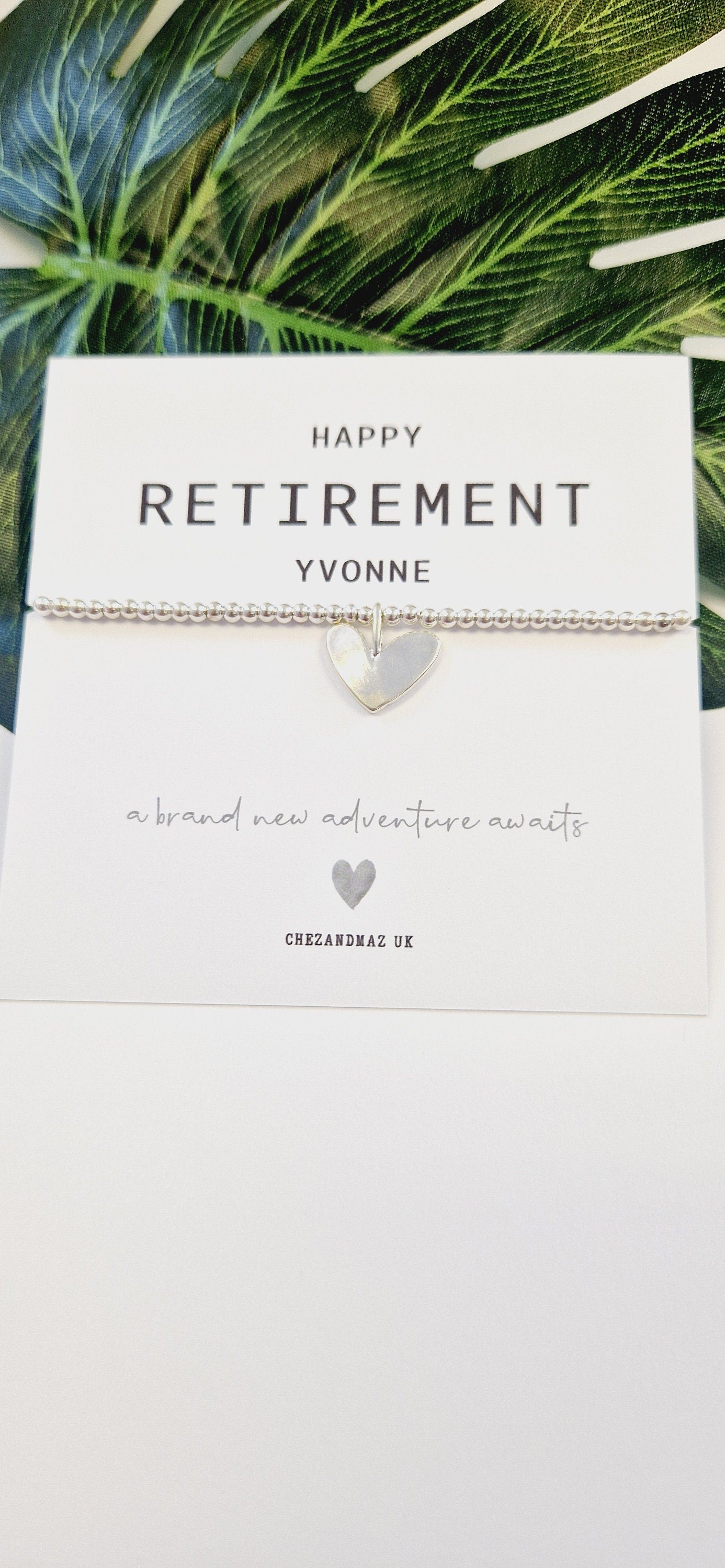 Personalised Retirement Bracelet: Silver Plated Heart Charm - Happy Retirement