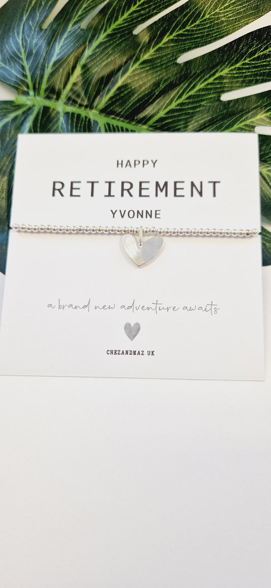 Personalised Retirement Bracelet: Silver Plated Heart Charm - Happy Retirement