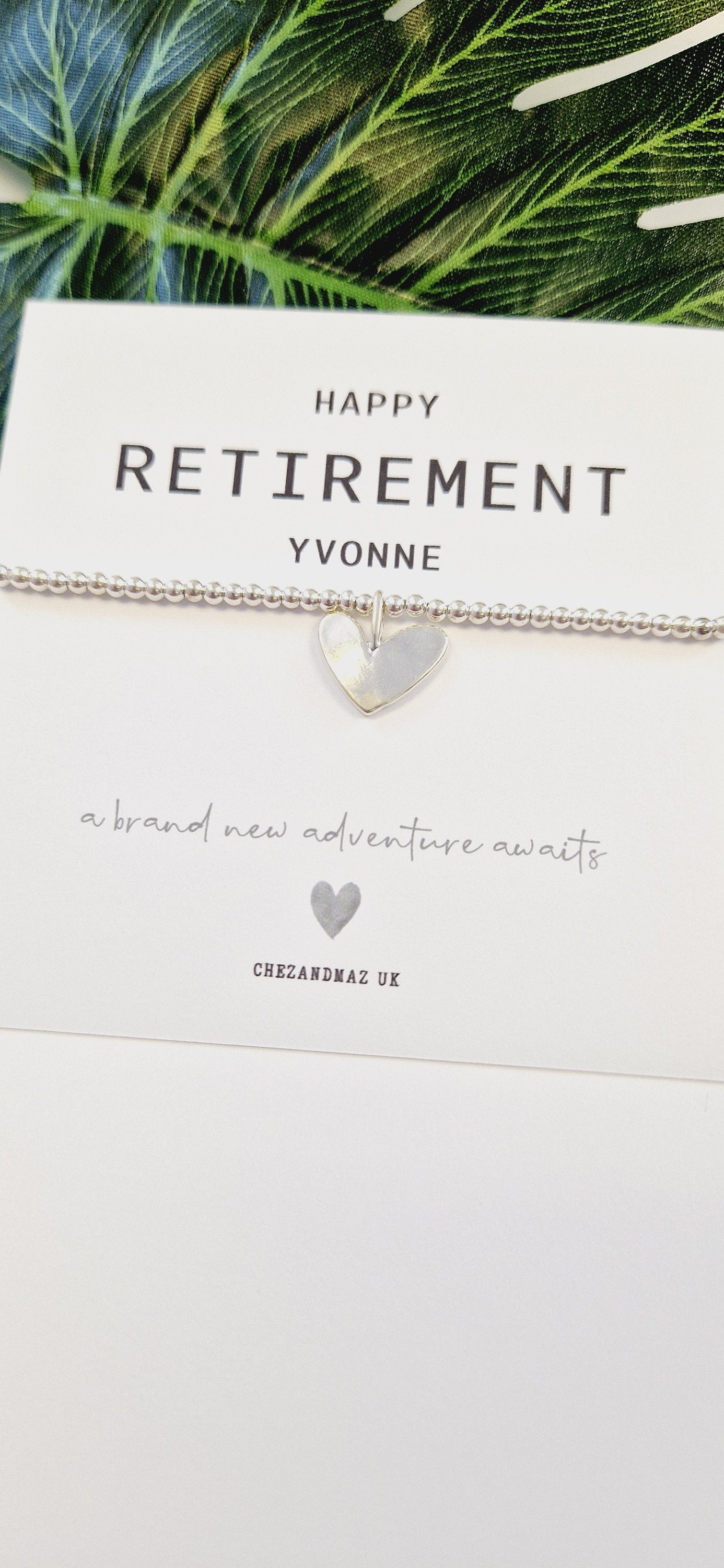 Personalised Retirement Bracelet: Silver Plated Heart Charm - Happy Retirement