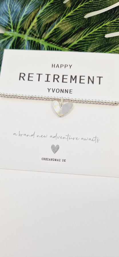 Personalised Retirement Bracelet: Silver Plated Heart Charm - Happy Retirement