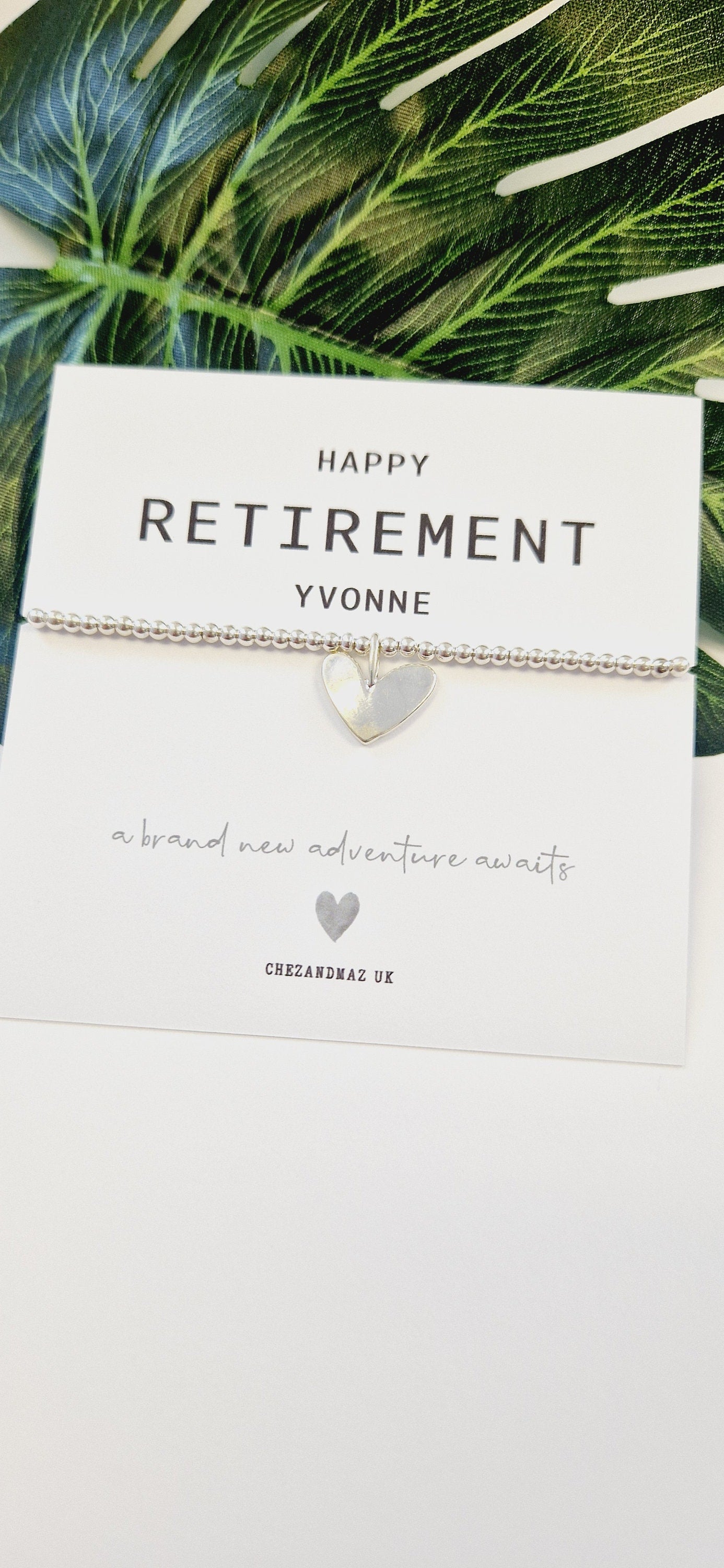 Personalised Retirement Bracelet: Silver Plated Heart Charm - Happy Retirement