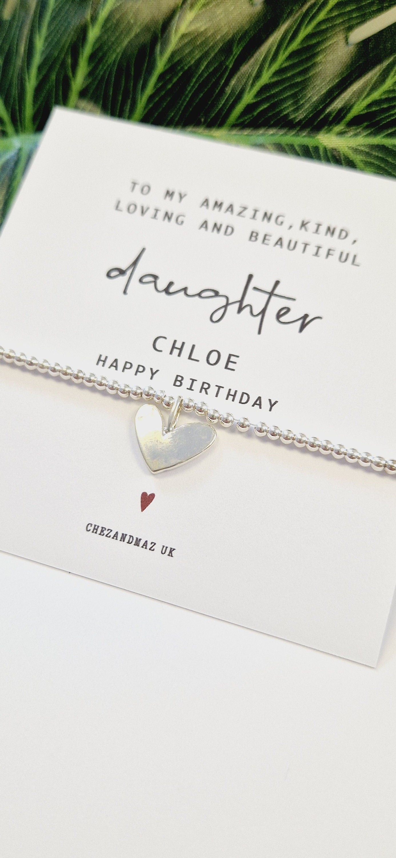 Personalized Daughter Bracelet: Silver Plated Heart Charm