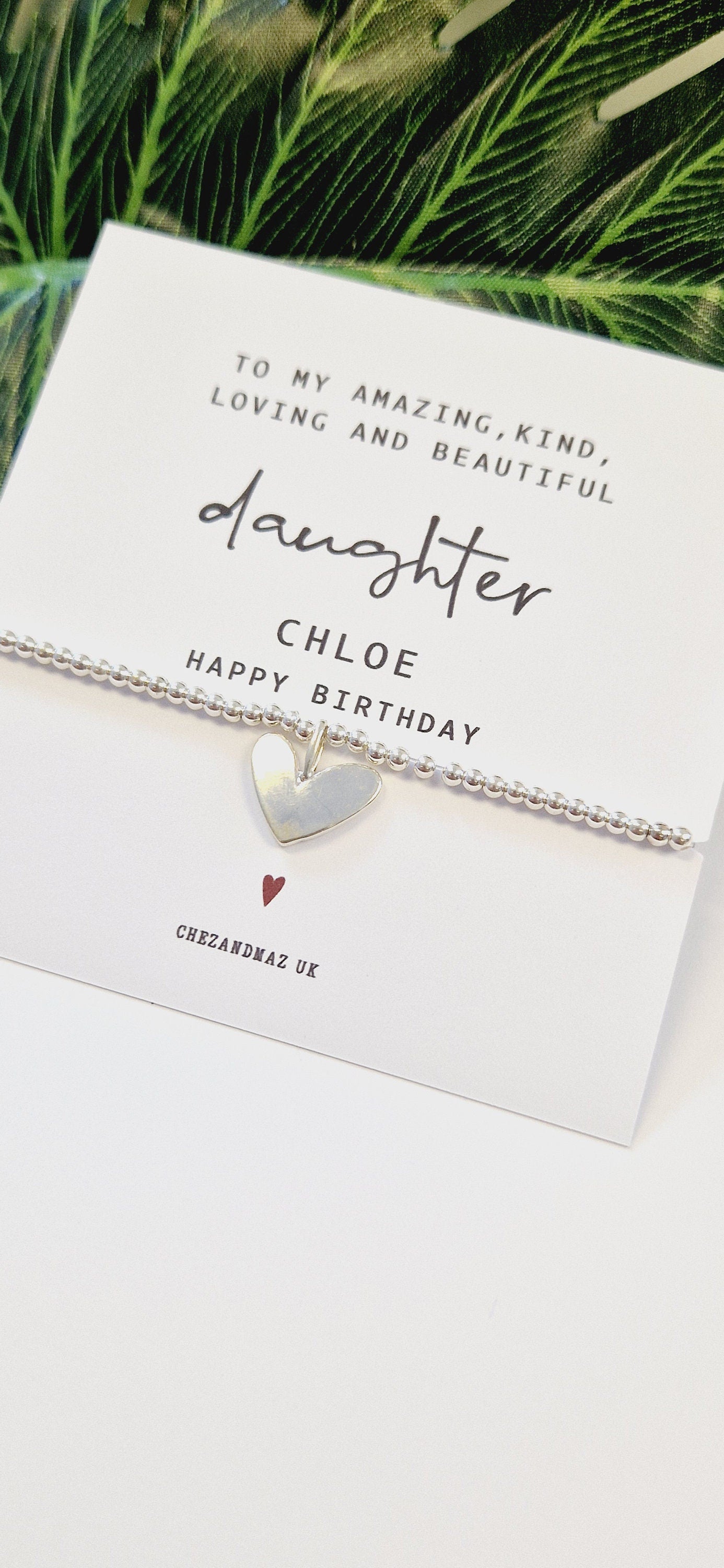 Personalized Daughter Bracelet: Silver Plated Heart Charm