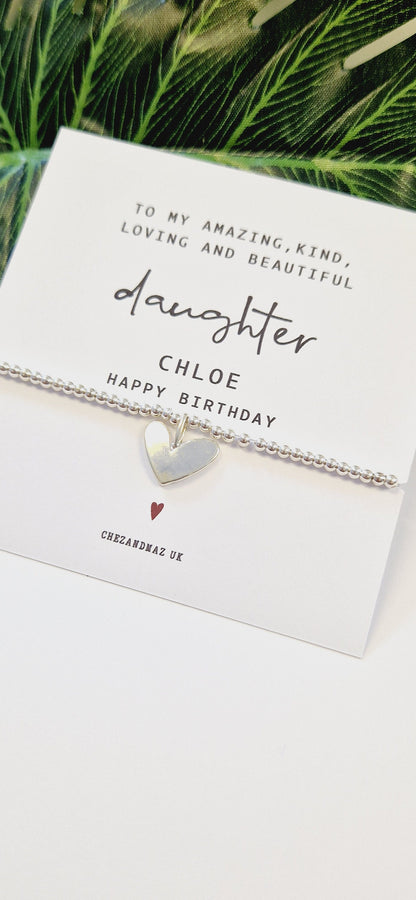 Personalized Daughter Bracelet: Silver Plated Heart Charm