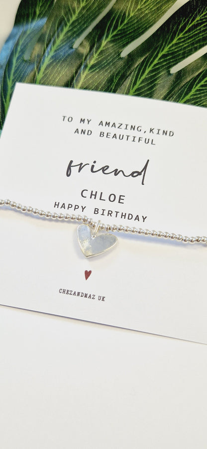 Friend Bracelet, Personalised Silver Plated Heart Charm Birthday