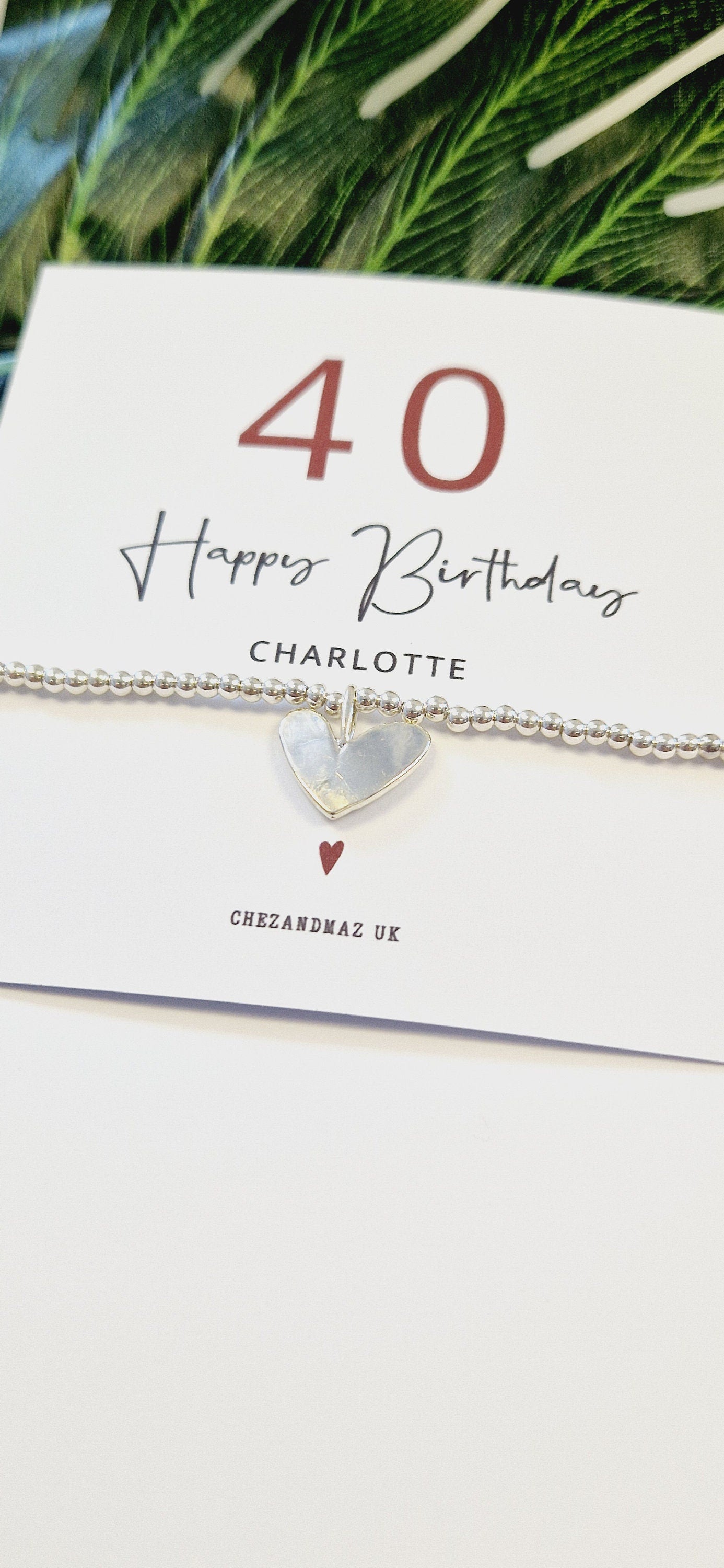 40th Birthday Silver Plated Heart Charm Bracelet, forty, 40, Personalised