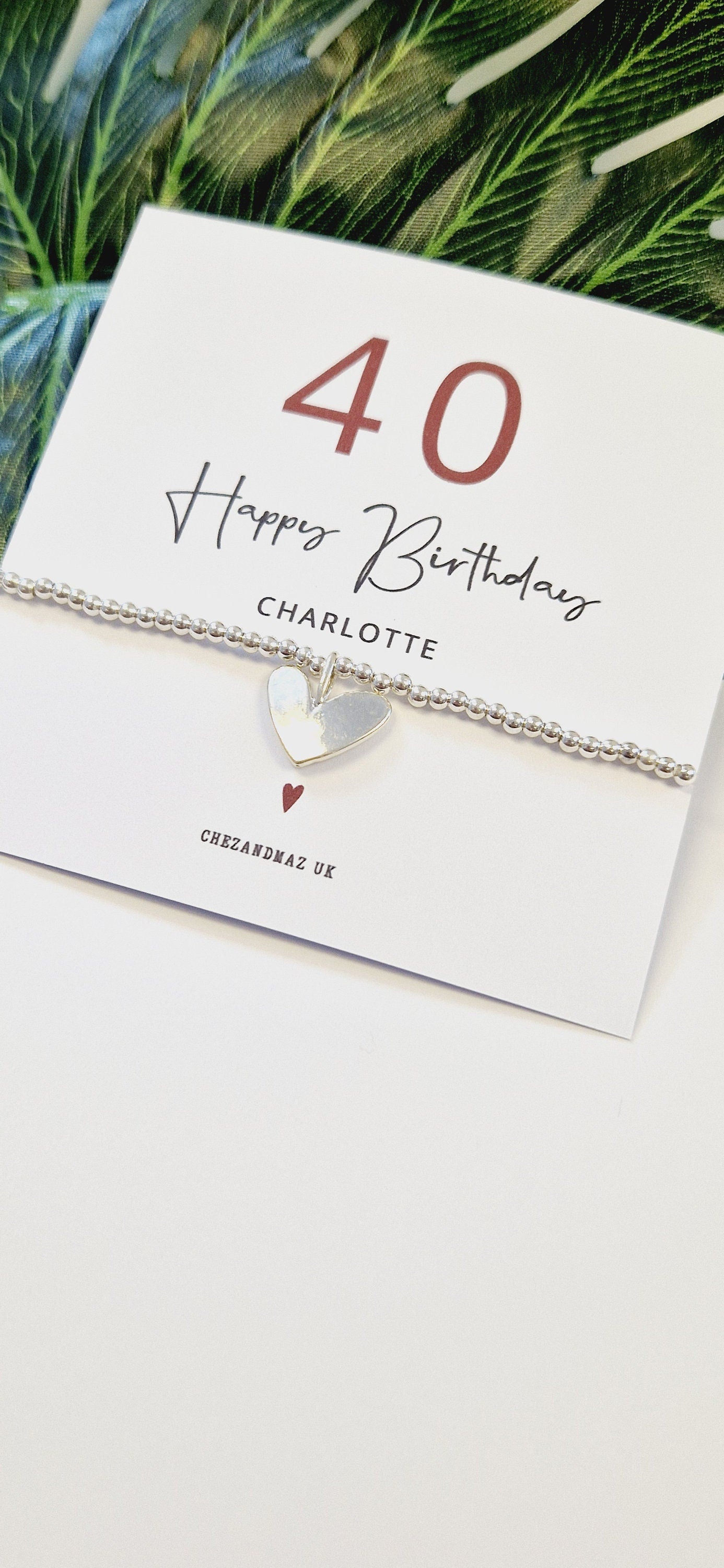 40th Birthday Silver Plated Heart Charm Bracelet, forty, 40, Personalised
