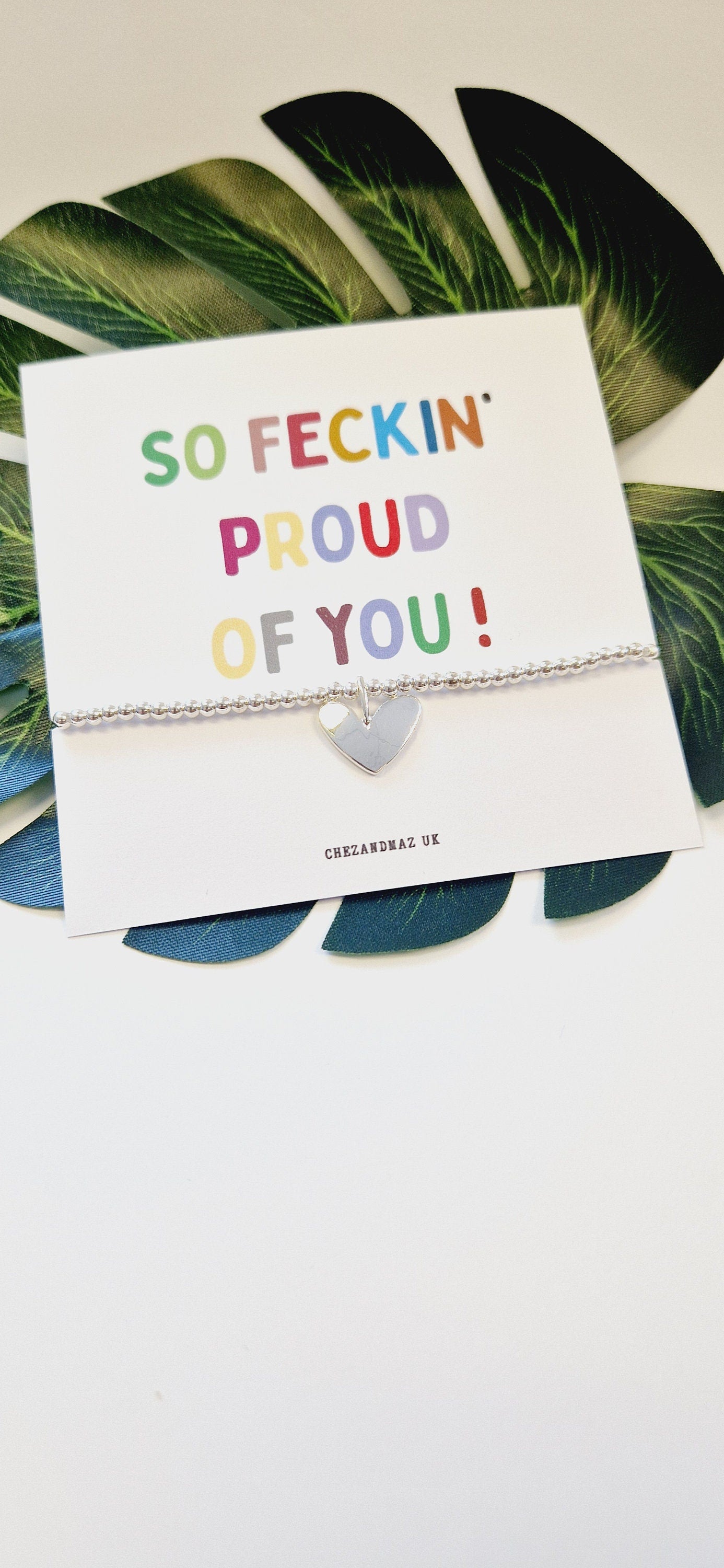 So Feckin' Proud Of You I Congrats I Good Luck I Mentor, Appreciation I Silver Plated Charm Bracelet & Heart Charm I A3
