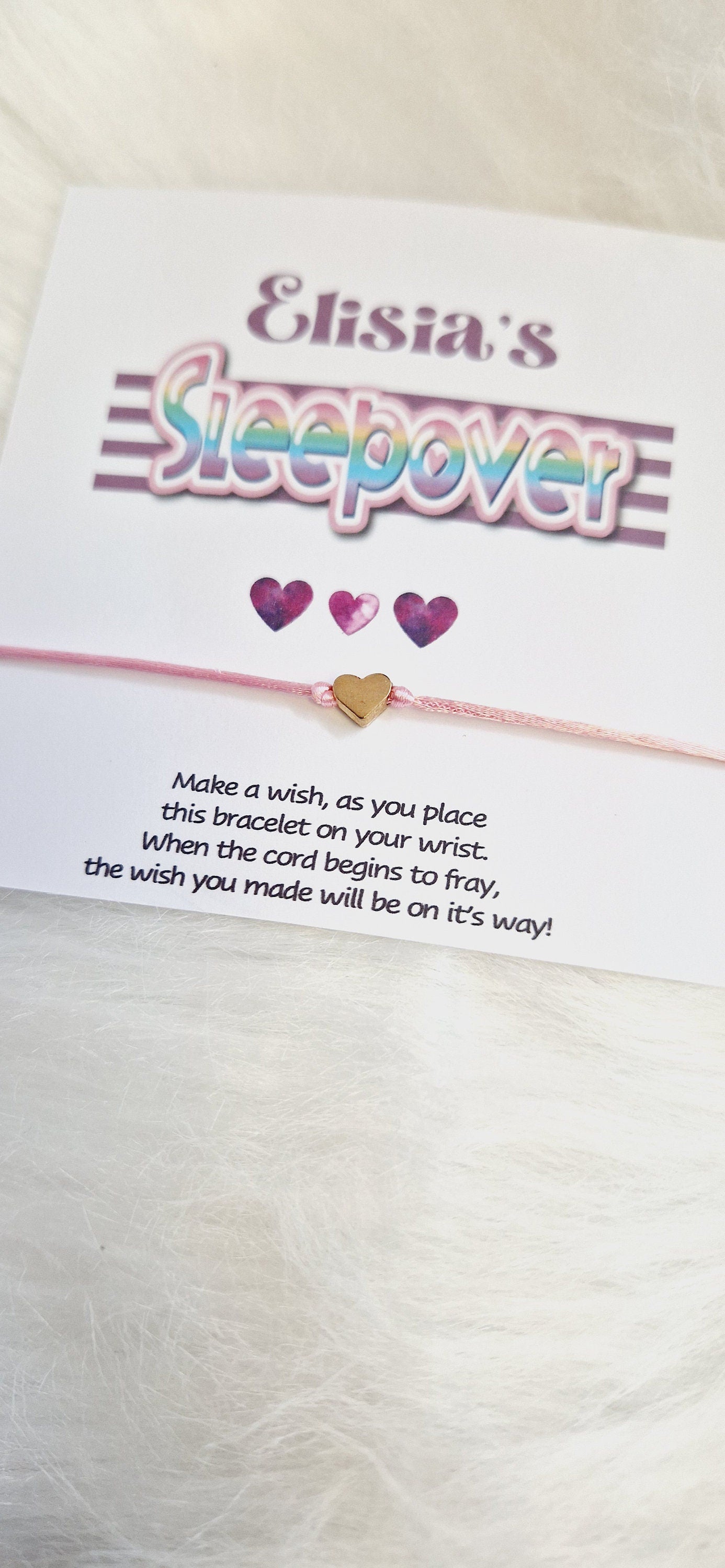 Sleepover Birthday - Sleepover Party - Wish String Charm Bracelet - Party bag filler - Personalised - Any age - Slumber Party Sv5