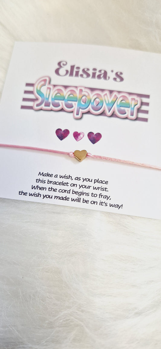 Sleepover Birthday - Sleepover Party - Wish String Charm Bracelet - Party bag filler - Personalised - Any age - Slumber Party Sv5