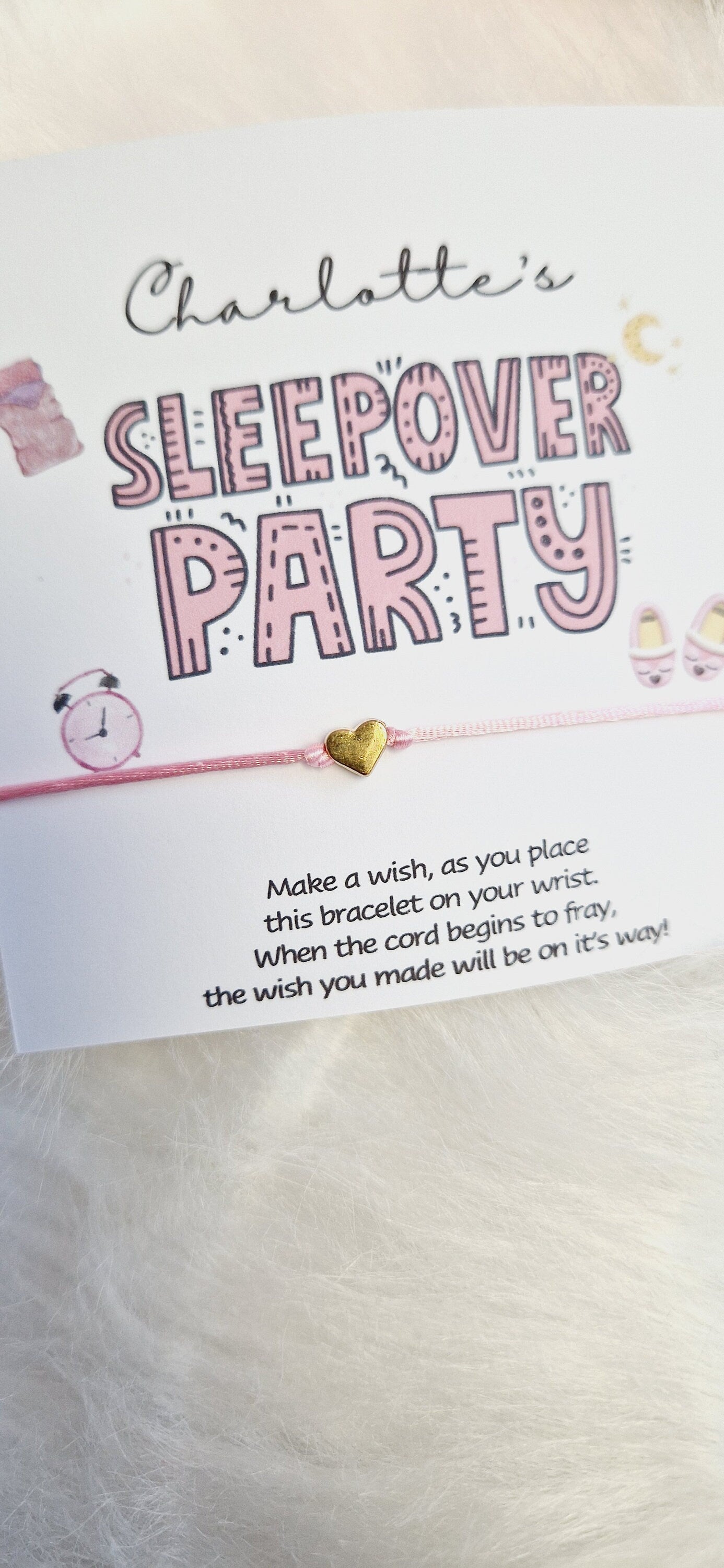 Sleepover Party Favor: Wish Bracelet & Personalized Card