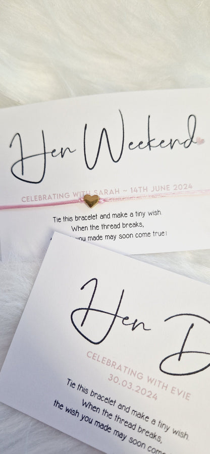 Hen Party Wish Bracelet – Minimalist Bridesmaid Favour, Adjustable Personalised Hen Party Wish Bracelet: Bride To Be Favour