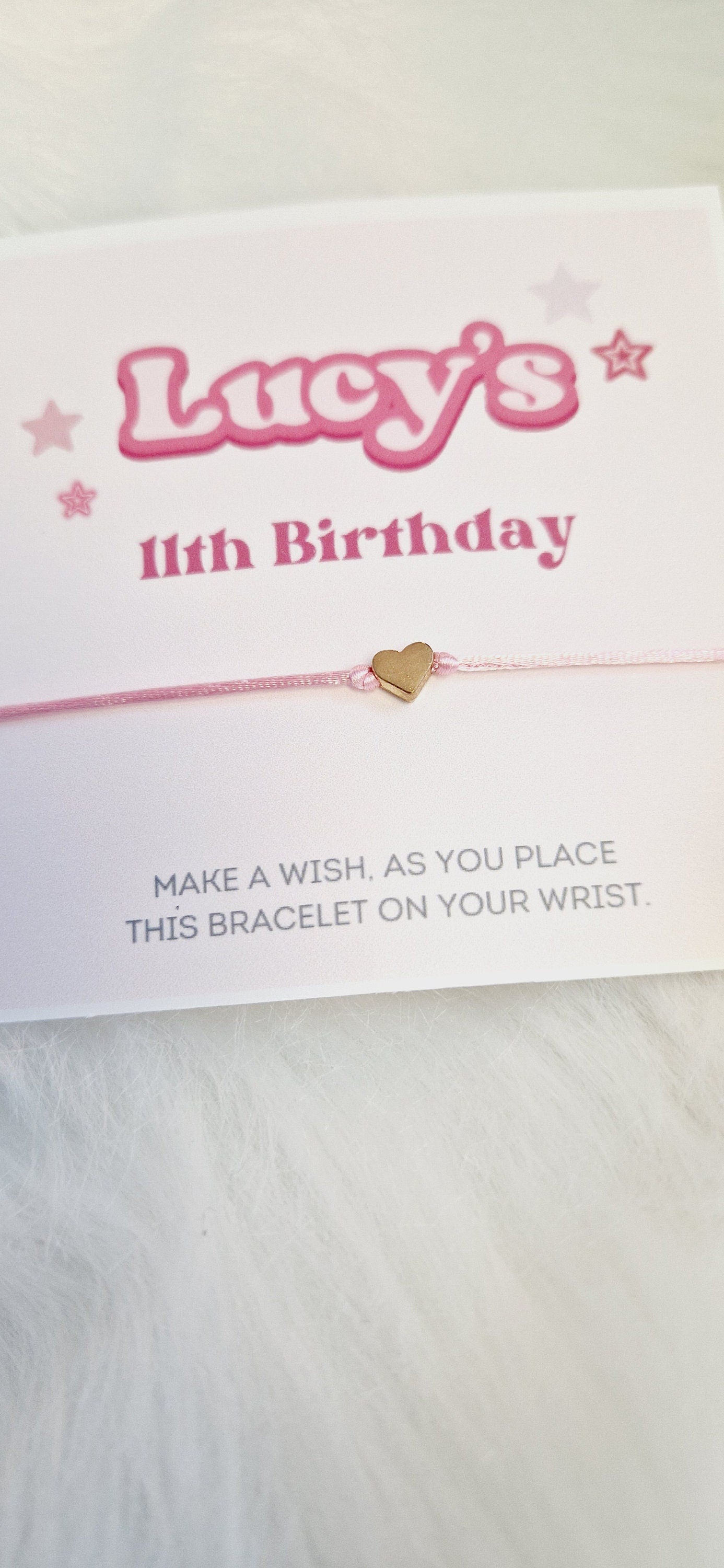 Pink Design Birthday - Wish String Charm Bracelet - Party bag filler - Personalised - Any age - Birthday Party Favours - Party