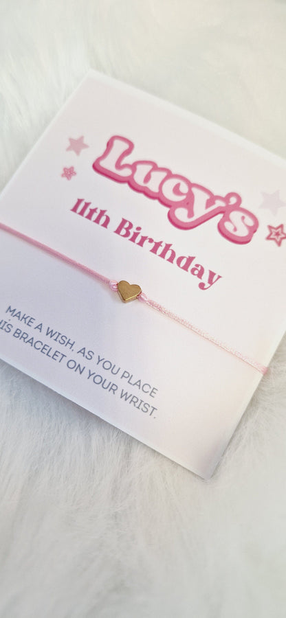 Pink Design Birthday - Wish String Charm Bracelet - Party bag filler - Personalised - Any age - Birthday Party Favours - Party