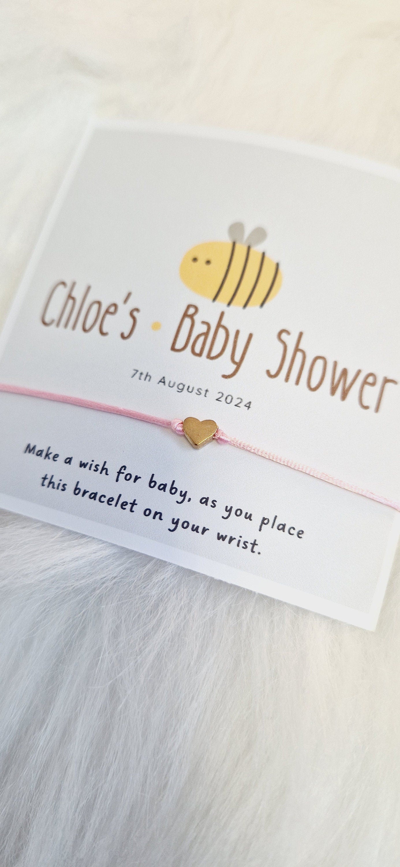 Baby Shower Bumble Bee I Personalised Baby Shower Wish Bracelet I Mummy to Be I Charm String Bracelet, Personalised Gift I Gender Neutral Z1