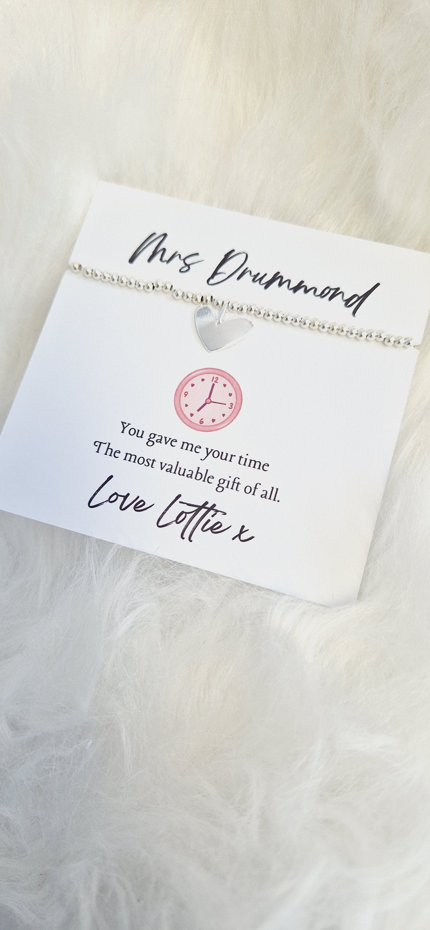 Thank You Gift Teacher Personalised I Nursery | TA | Childminder | Silver Beaded Charm Bracelet | Gifts For Teachers | Giving me your Time
