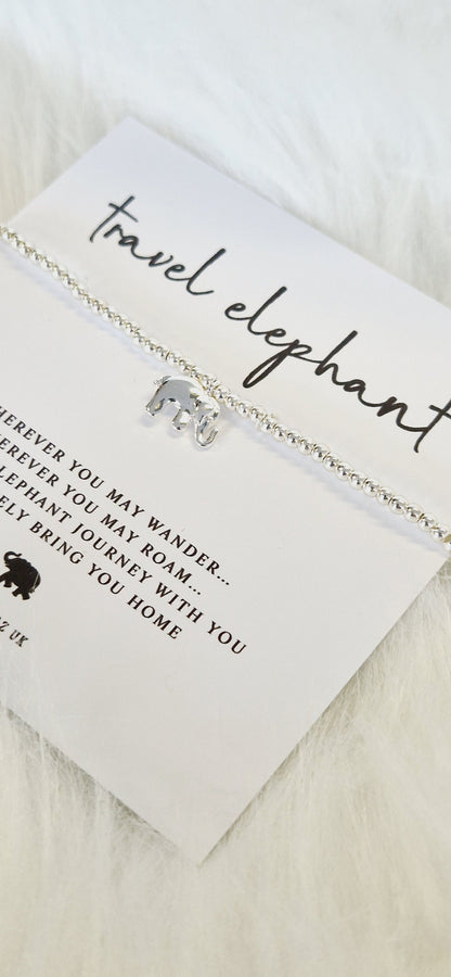 Travel Elephant Silver Plated Charm Bracelet: Good Luck Gift