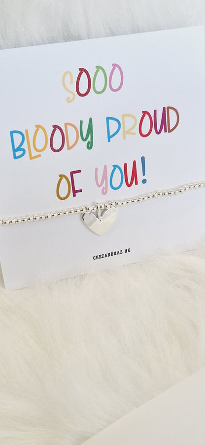 So Proud of You Silver Plated Charm Bracelet, Heart Charm