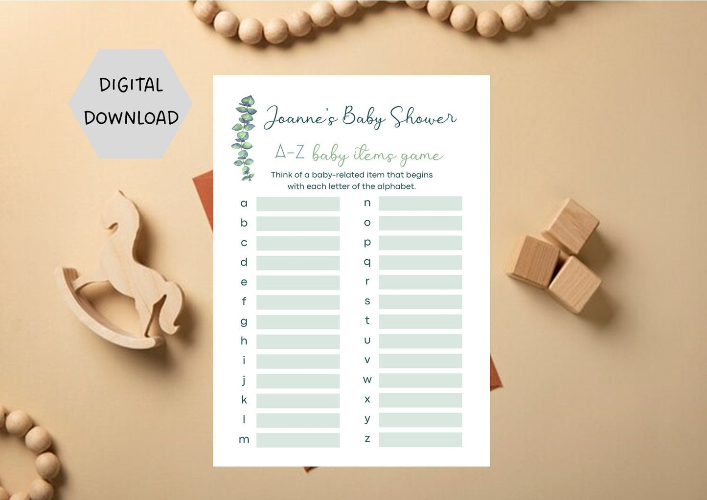 Personalised Eucalyptus Baby Bingo Game I Download I Baby Bingo Game I  Baby I Shower I Instant Download I Editable Template I Eu77