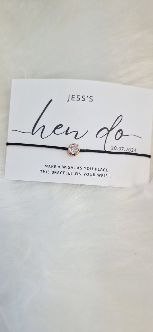 Pack of 10 Calligraphy Hen Party, Wish Bracelets - Personalised - Goodie Bag Filler - Hen Weekend