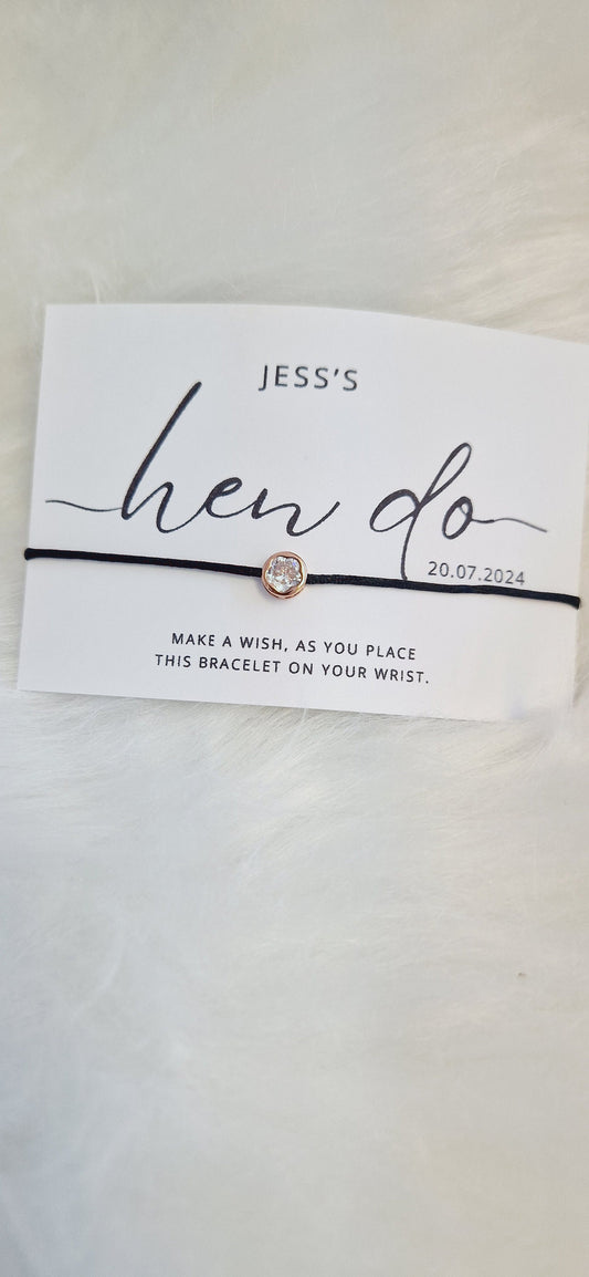 Pack of 10 Calligraphy Hen Party, Wish Bracelets - Personalised  - Goodie Bag Filler - Hen Weekend
