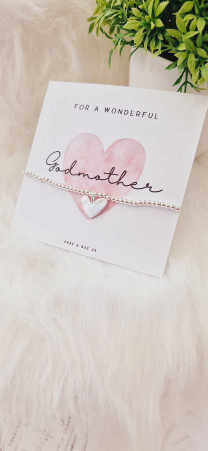 Silver Plated Heart Charm Bracelet: Godmother Gift