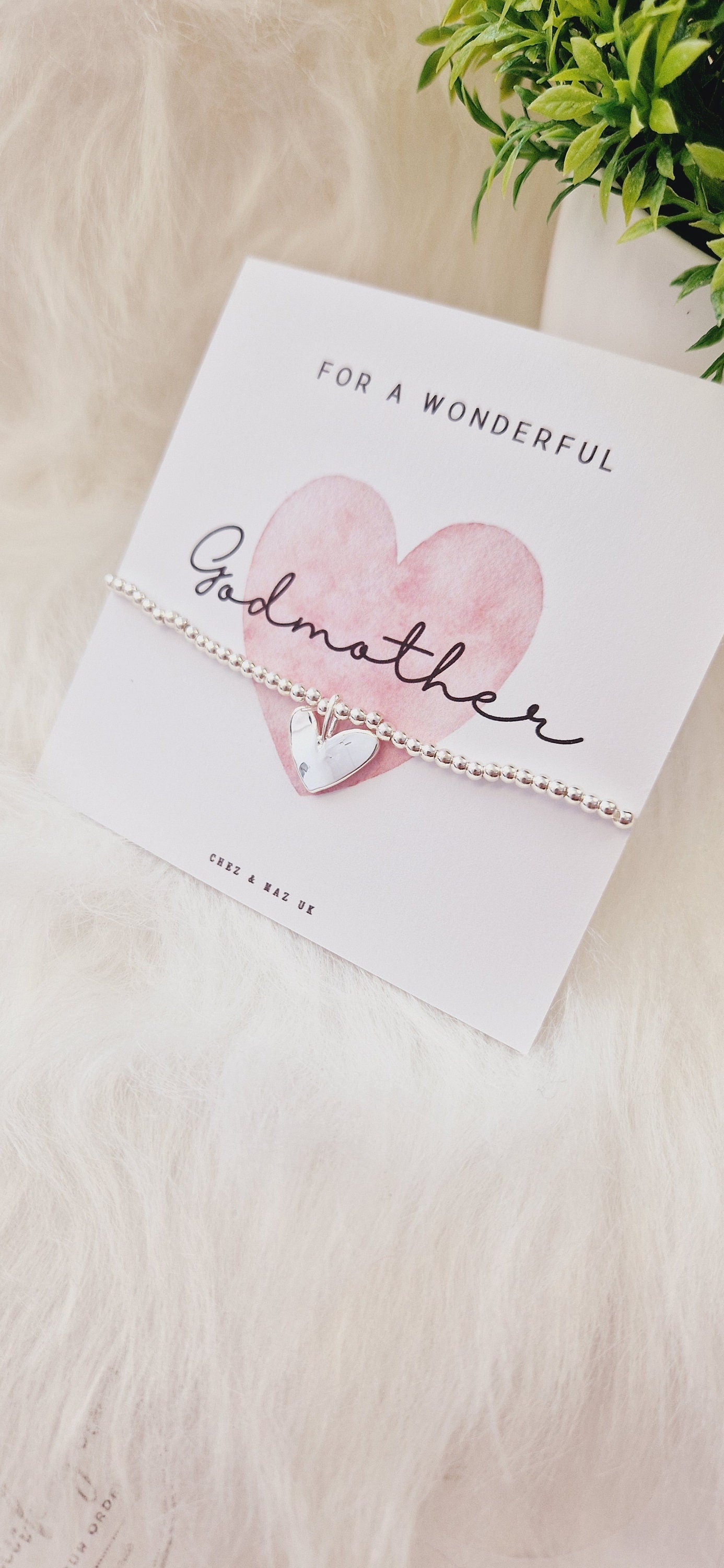 Silver Plated Heart Charm Bracelet: Godmother Gift