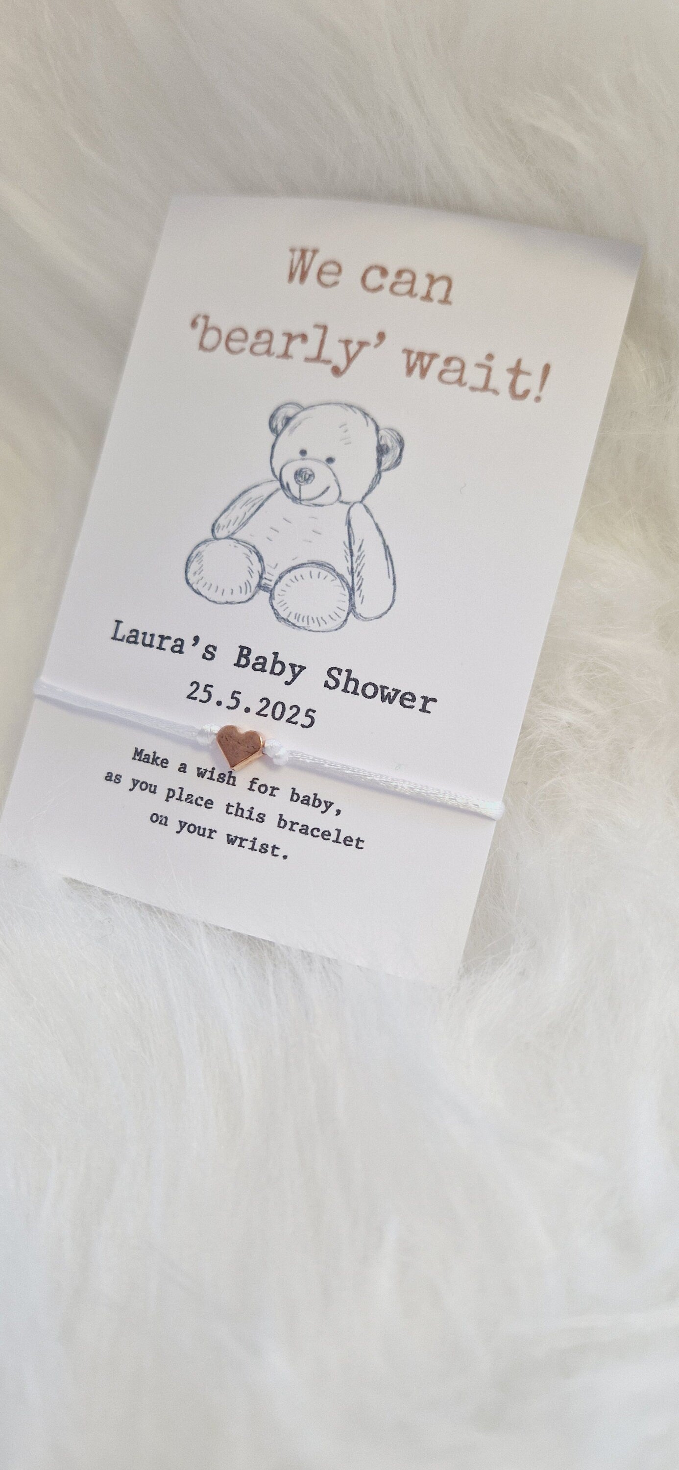 Teddy Bear Baby Shower Wish Bracelet Favour | Personalised Baby Shower Keepsake | Gender Neutral Party Gift for Guests