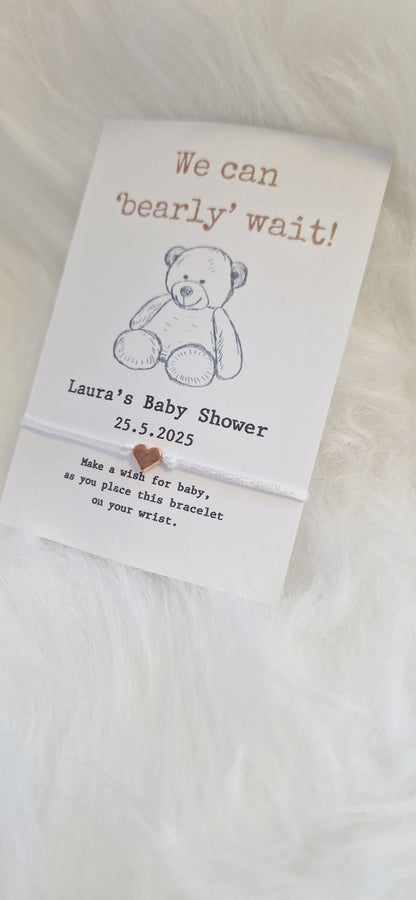 Teddy Bear Baby Shower Wish Bracelet Favour | Personalised Baby Shower Keepsake | Gender Neutral Party Gift for Guests