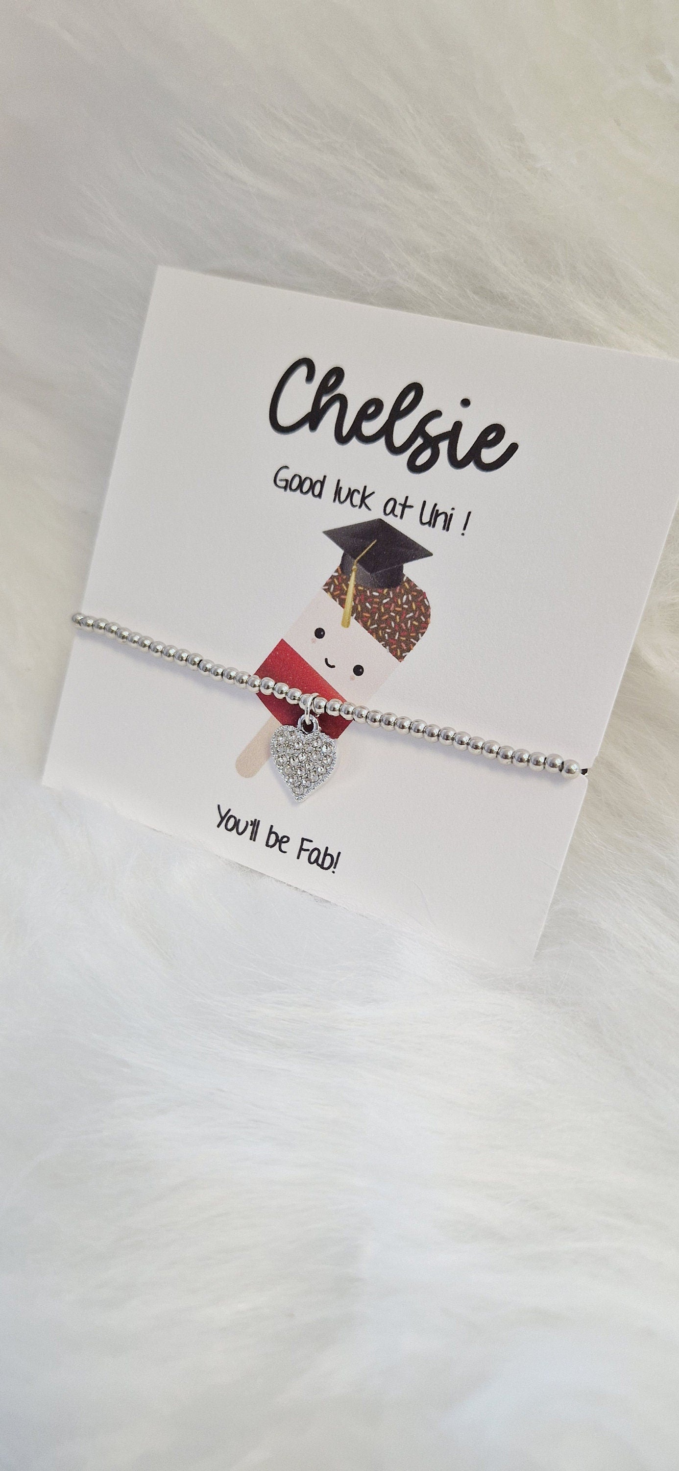 Good Luck University Gift Personalied Silver Bead Bracelet, you'll be fab!
