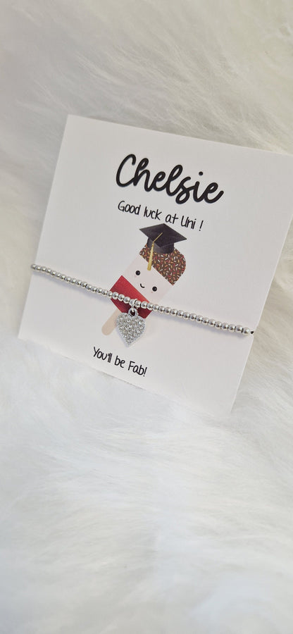 Good Luck University Gift Personalied Silver Bead Bracelet, you'll be fab!