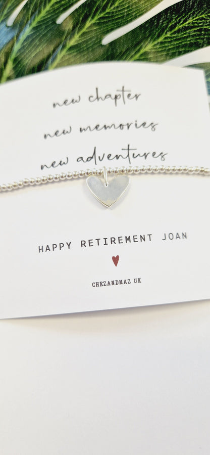 Retirement Bracelet, Personalised  | Good Luck  I New Chapter I New Memories I New Adventures | Silver Plated Charm Bracelet  RT100
