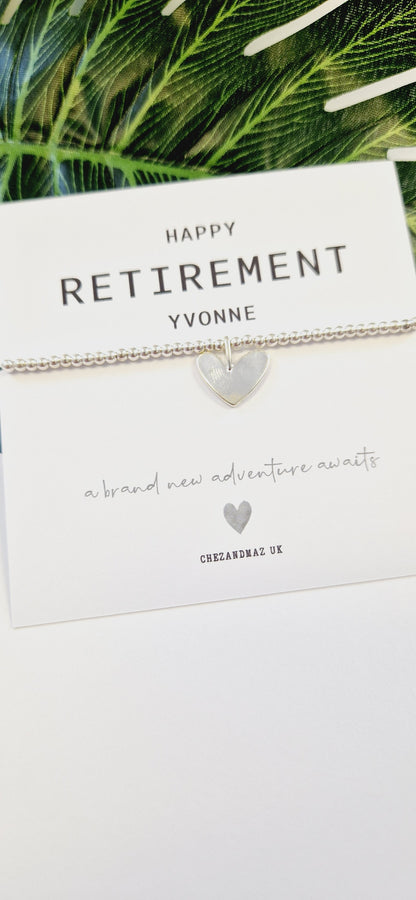 Personalised Retirement Bracelet: Silver Plated Heart Charm - Happy Retirement