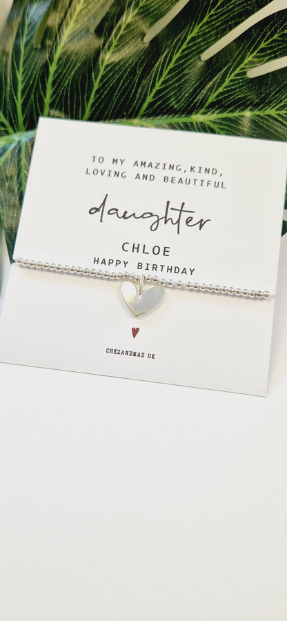 Personalized Daughter Bracelet: Silver Plated Heart Charm