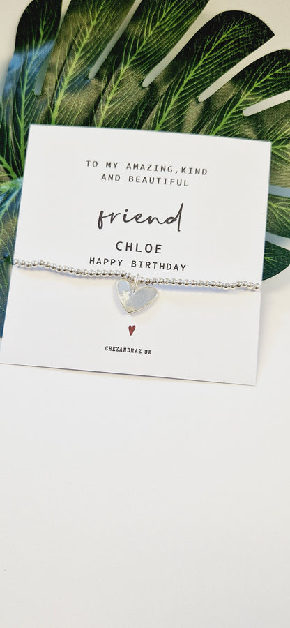 Friend Bracelet, Personalised Silver Plated Heart Charm Birthday