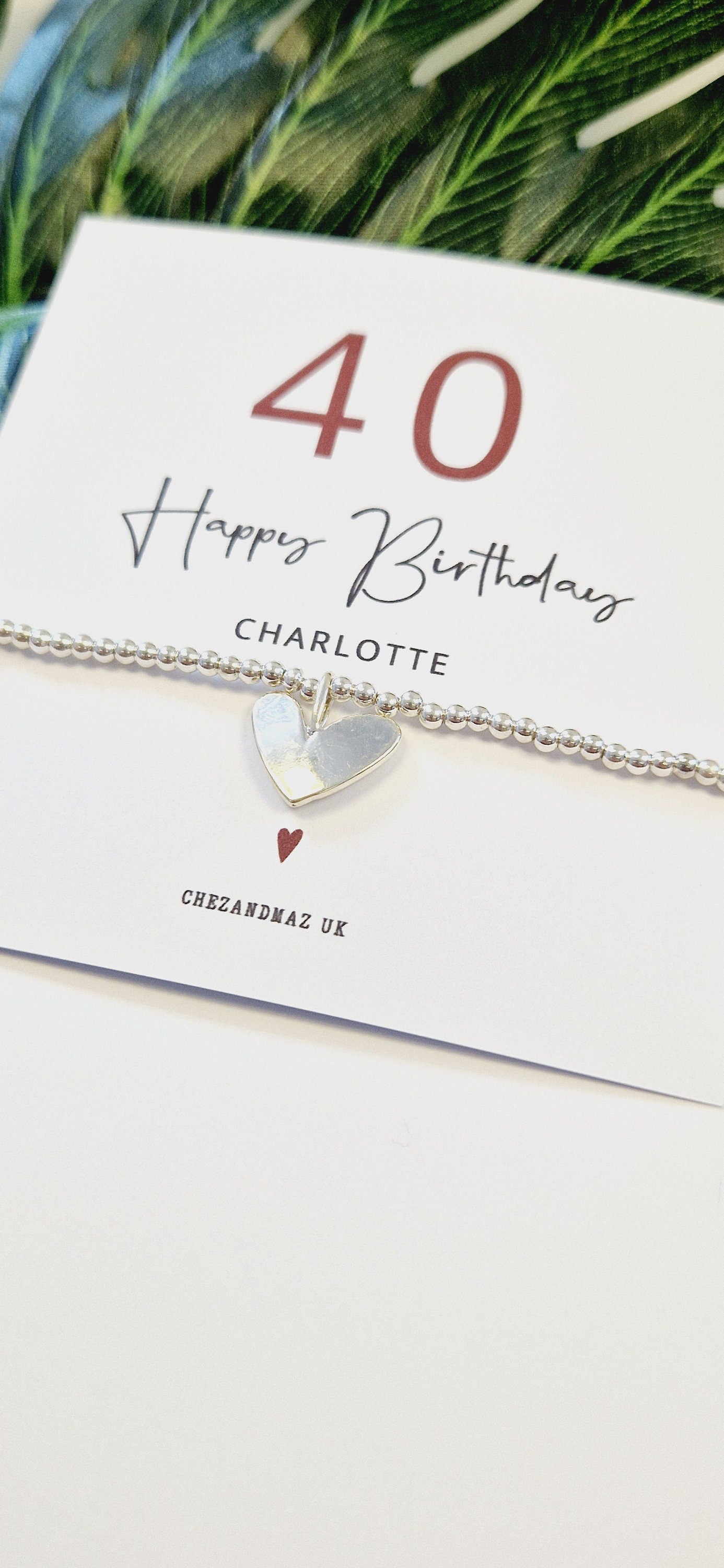 40th Birthday Silver Plated Heart Charm Bracelet, forty, 40, Personalised