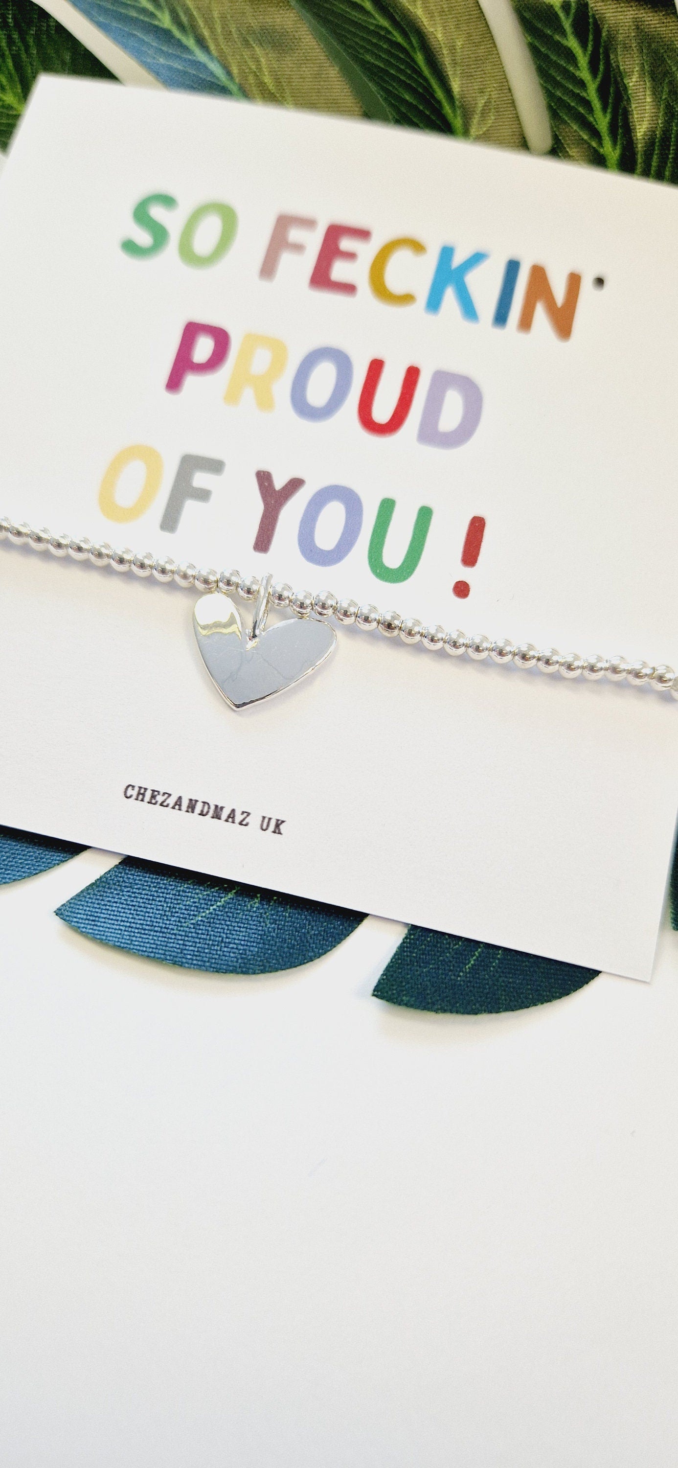 So Feckin' Proud Of You I Congrats I Good Luck I Mentor, Appreciation I Silver Plated Charm Bracelet & Heart Charm I A3