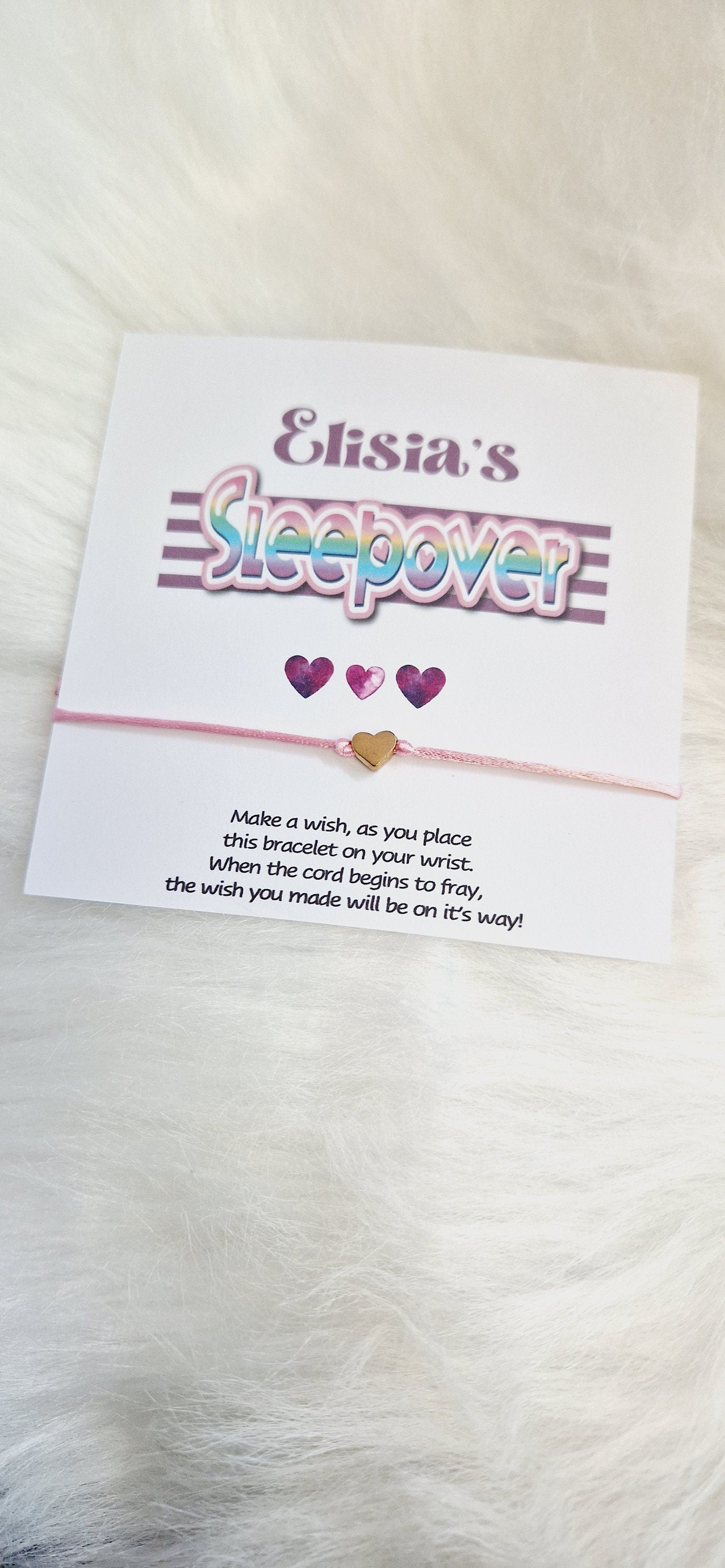 Sleepover Birthday - Sleepover Party - Wish String Charm Bracelet - Party bag filler - Personalised - Any age - Slumber Party Sv5