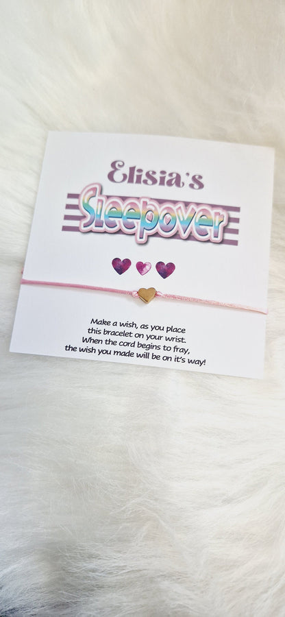 Sleepover Birthday - Sleepover Party - Wish String Charm Bracelet - Party bag filler - Personalised - Any age - Slumber Party Sv5