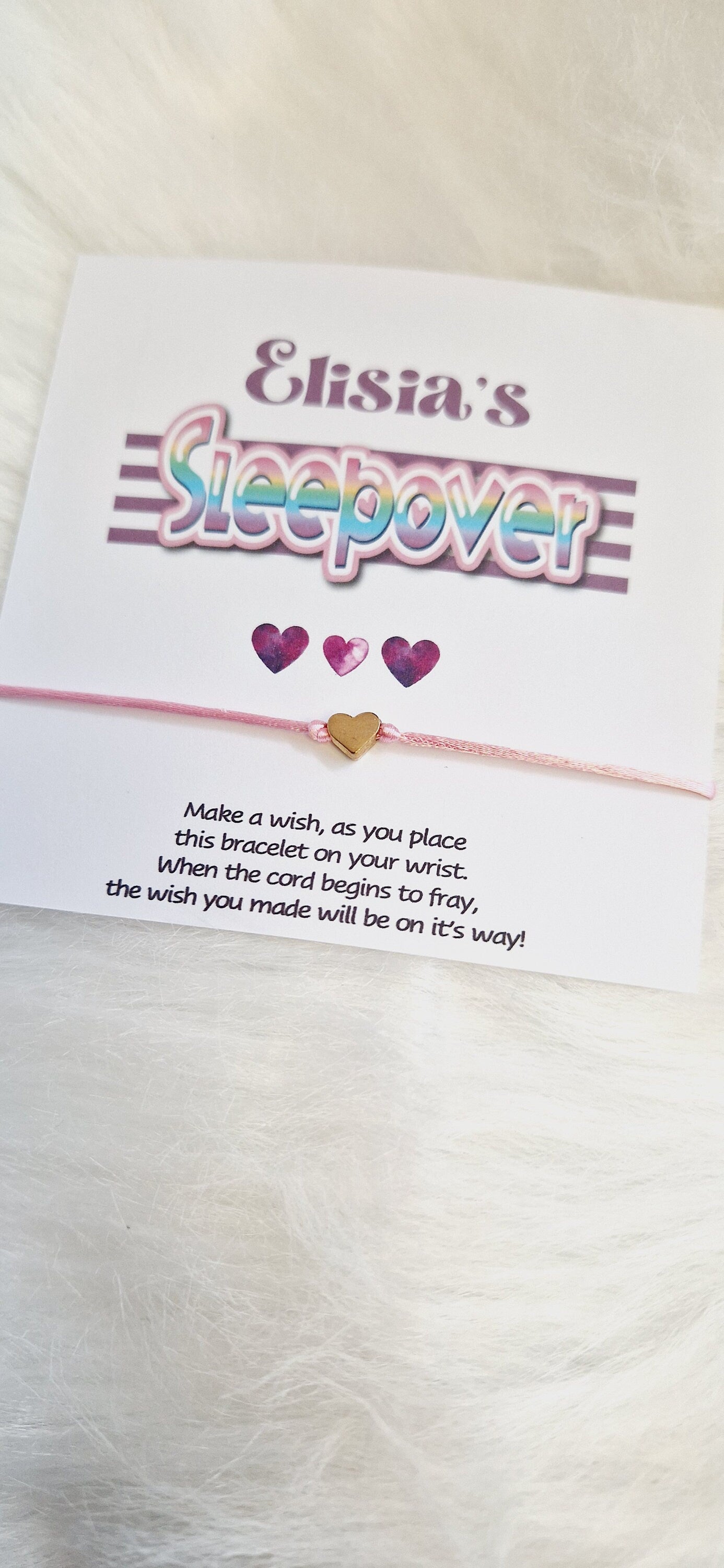 Sleepover Birthday - Sleepover Party - Wish String Charm Bracelet - Party bag filler - Personalised - Any age - Slumber Party Sv5