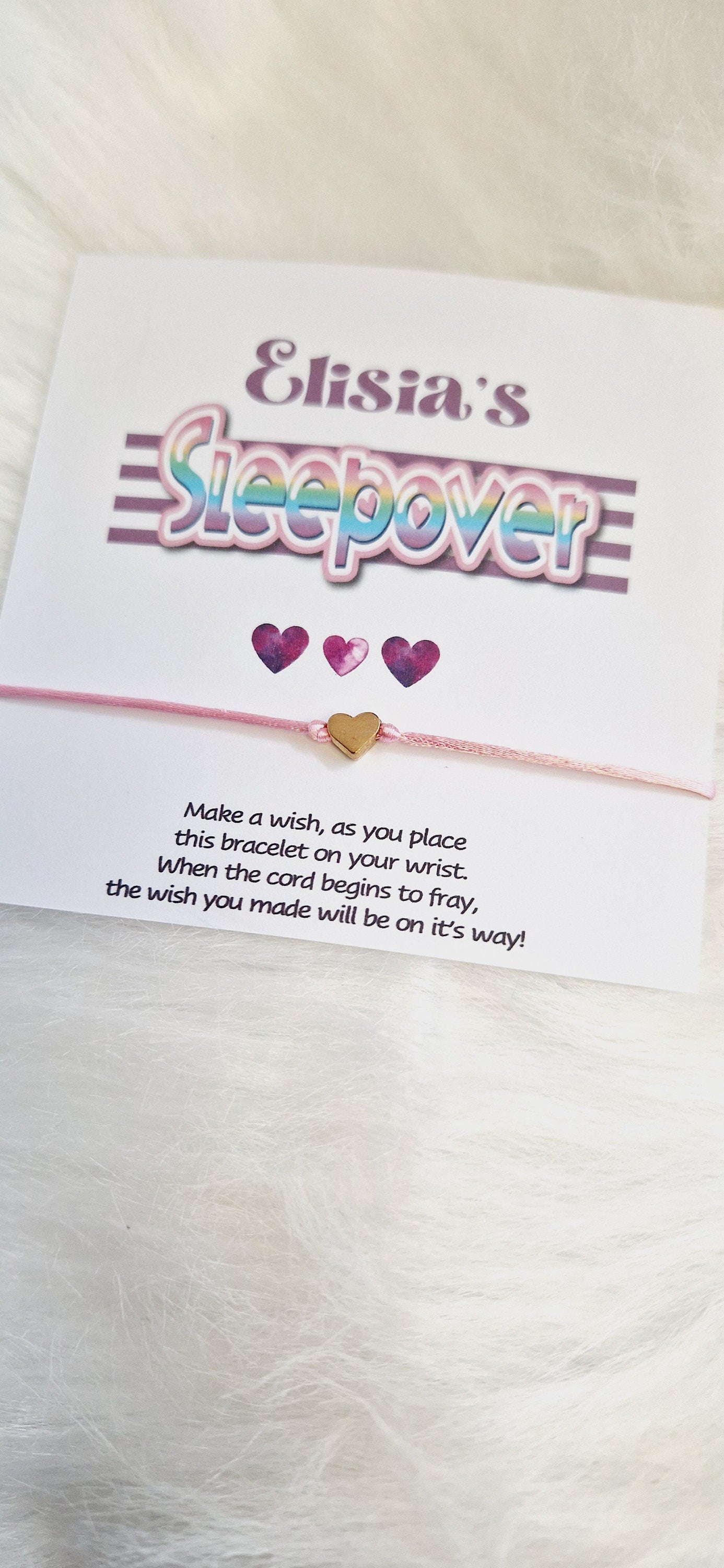 Sleepover Birthday - Sleepover Party - Wish String Charm Bracelet - Party bag filler - Personalised - Any age - Slumber Party Sv5