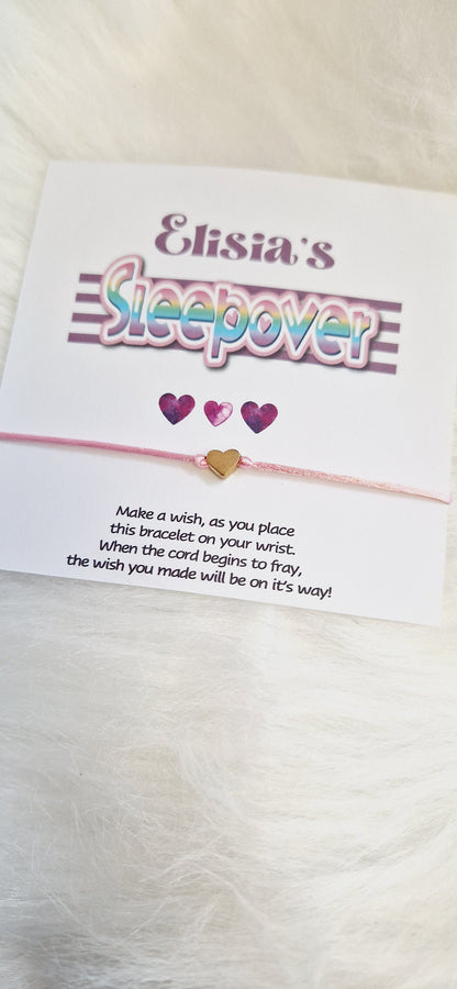Sleepover Birthday - Sleepover Party - Wish String Charm Bracelet - Party bag filler - Personalised - Any age - Slumber Party Sv5