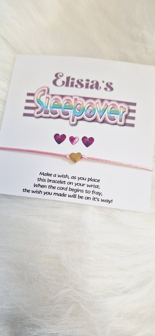 Sleepover Birthday - Sleepover Party - Wish String Charm Bracelet - Party bag filler - Personalised - Any age - Slumber Party Sv5
