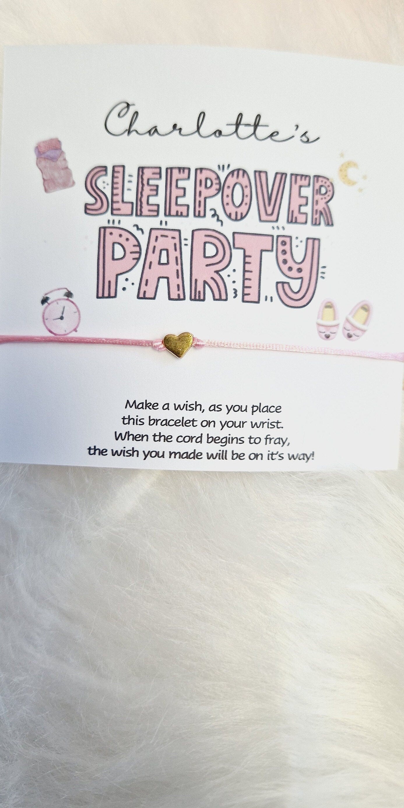 Sleepover Party Favor: Wish Bracelet & Personalized Card