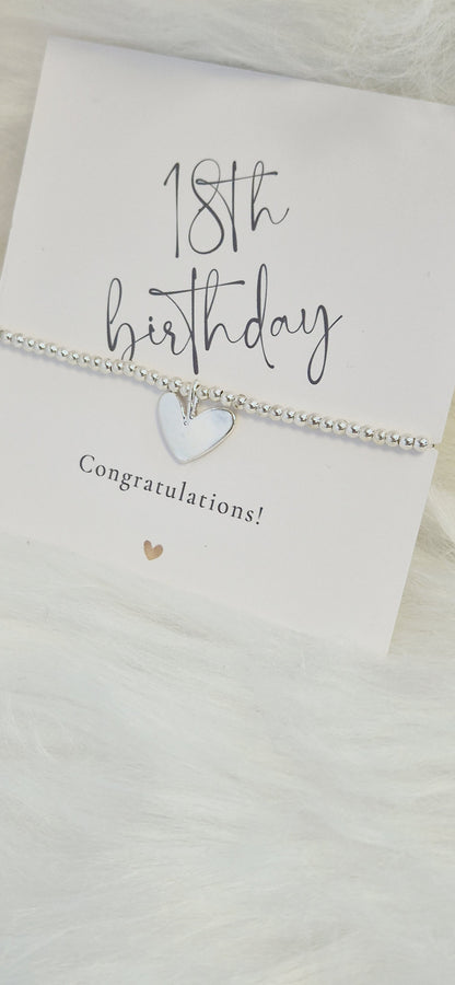 18th, 18, Eighteen Birthday Silver Plated Bracelet: Heart Charm, Keepsake Gift