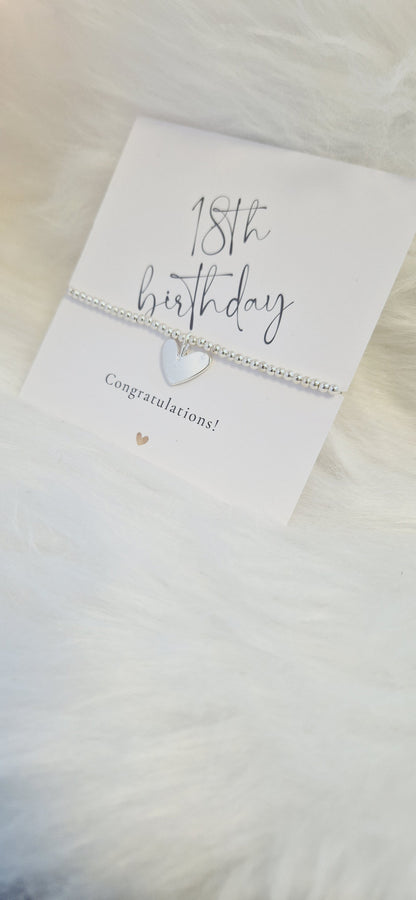 18th, 18, Eighteen Birthday Silver Plated Bracelet: Heart Charm, Keepsake Gift
