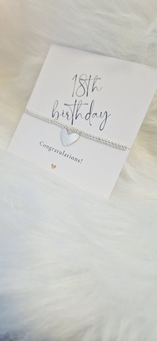 18th, 18, Eighteen Birthday Silver Plated Bracelet: Heart Charm, Keepsake Gift