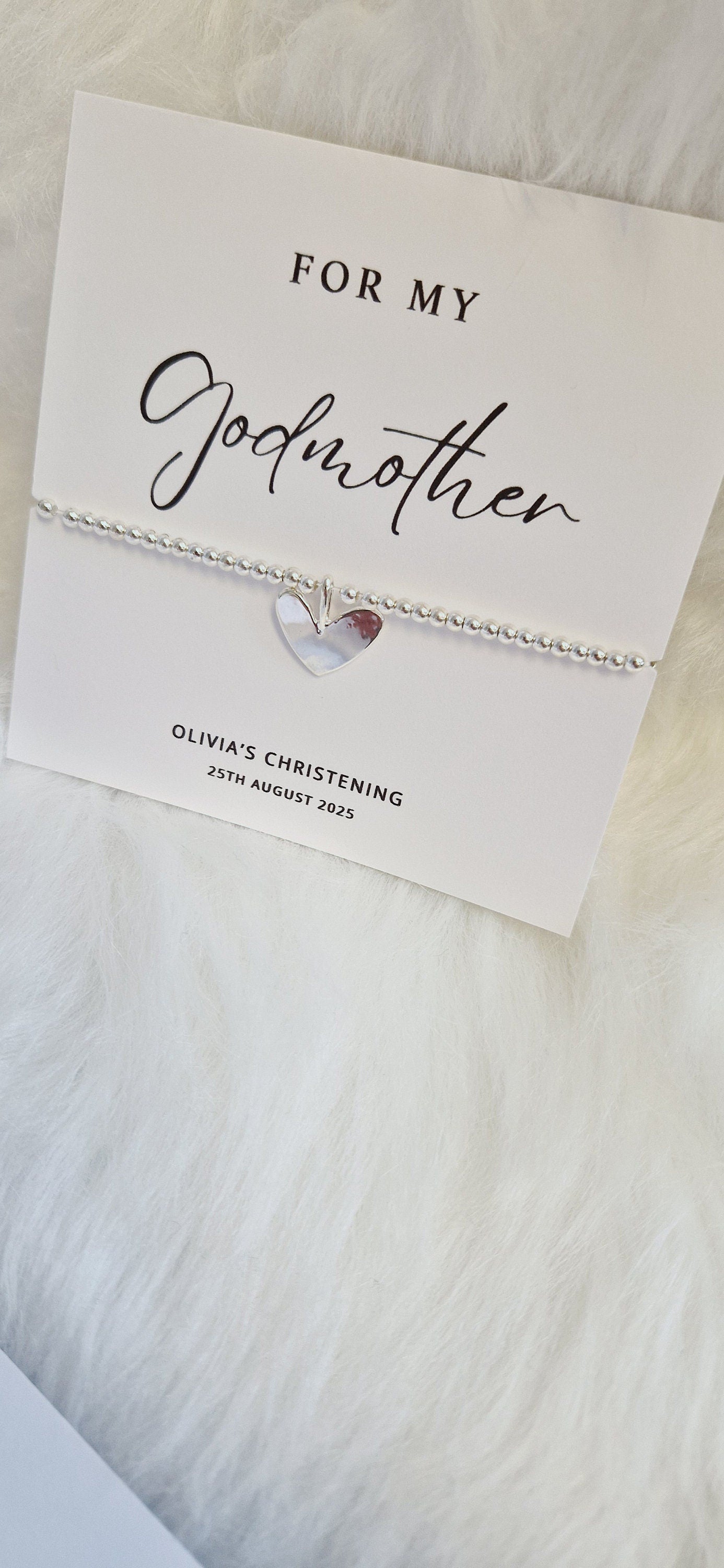 Godmother Gift: Silver Heart Charm Ball Bracelet - Christening Gift - For My Godmother, Our Godmother - Birthday
